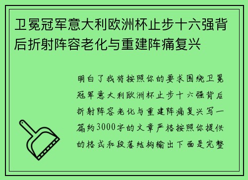 卫冕冠军意大利欧洲杯止步十六强背后折射阵容老化与重建阵痛复兴 卫冕冠军意大利欧洲杯止步十六强背后折射阵容老化与重建阵痛复兴